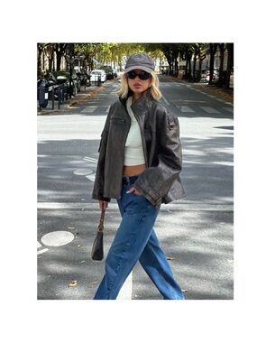 Free People We The Free Skyline Leather Jacket Washed Black - XL - LAST ONE
